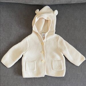 GAP Cream Hooded Baby Cardigan with Ears